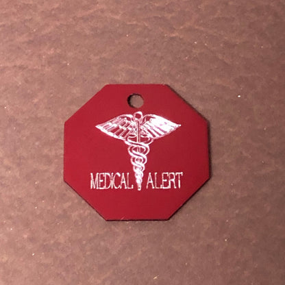 Medical Alert, Large Stop Sign, Personalized Aluminum Tag Diamond Engraved ID For Bags, Key Chains. CAzAPLSS