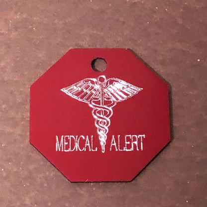 Medical Alert, Large Stop Sign, Personalized Aluminum Tag Diamond Engraved ID For Bags, Key Chains. CAzAPLSS