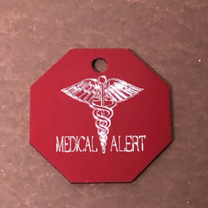 Medical Alert, Large Stop Sign, Personalized Aluminum Tag Diamond Engraved ID For Bags, Key Chains. CAzAPLSS