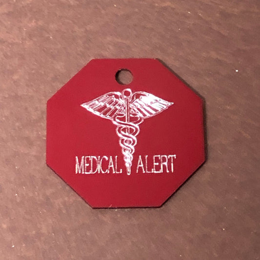 Medical Alert, Large Stop Sign, Personalized Aluminum Tag Diamond Engraved ID For Bags, Key Chains. CAzAPLSS