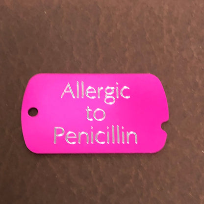 Allergic to Penicillin, Personalized Aluminum ID Tag, Diamond Engraved, Perfect For Carry-on, Backpacks, Bags, Key Chain ATPPAMIT