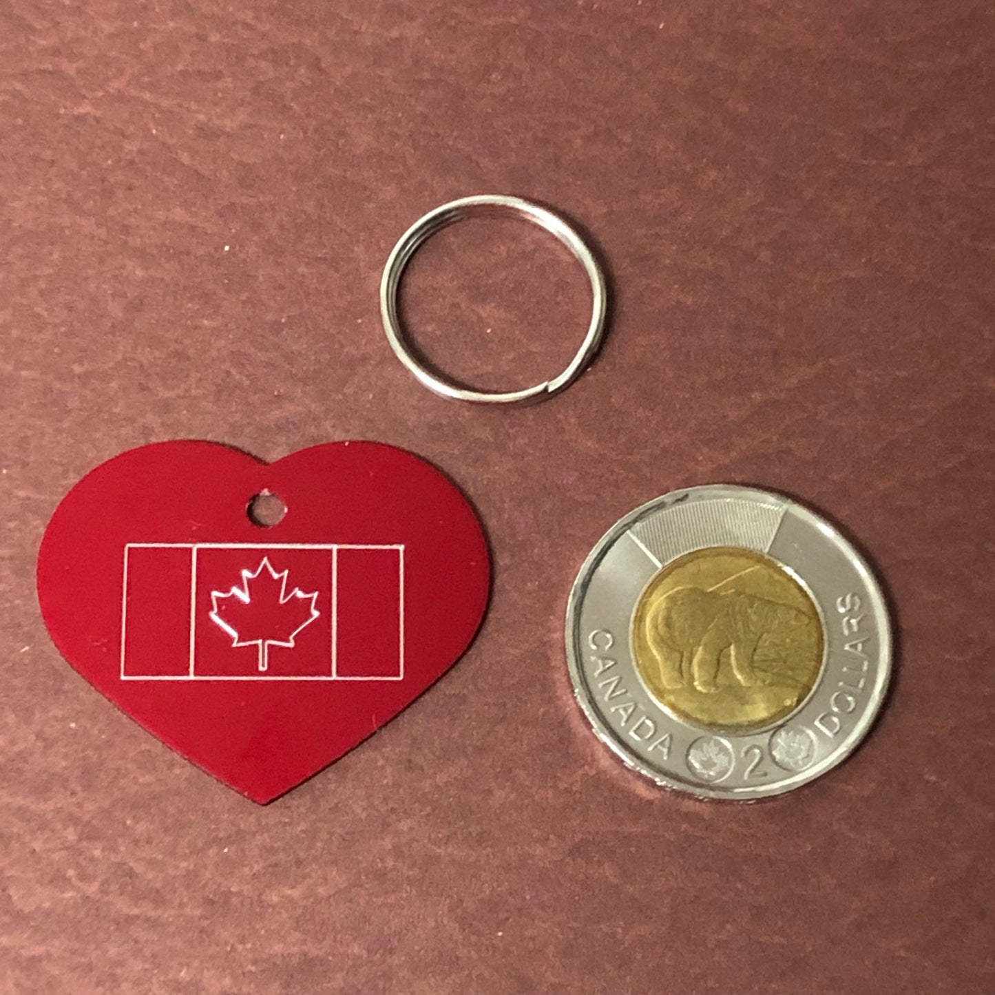 Canadian Flag, Large Heart Aluminum Tag, Personalized Diamond Engraved, Personal ID Tag, For Bags, Backpacks, Key Chains, CA2APLHT