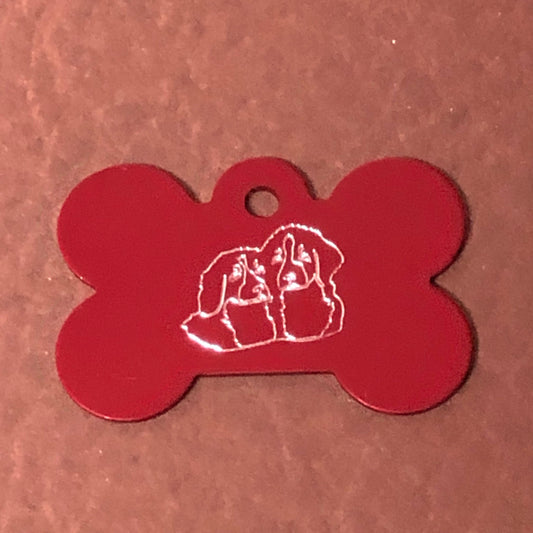 Two Dogs, Large Bone Tag, Aluminum Personalized Diamond Engraved, Dog Tag, Pet Tag, ID Tags, For Dog Collar, Puppy Tag, CAXAPLB