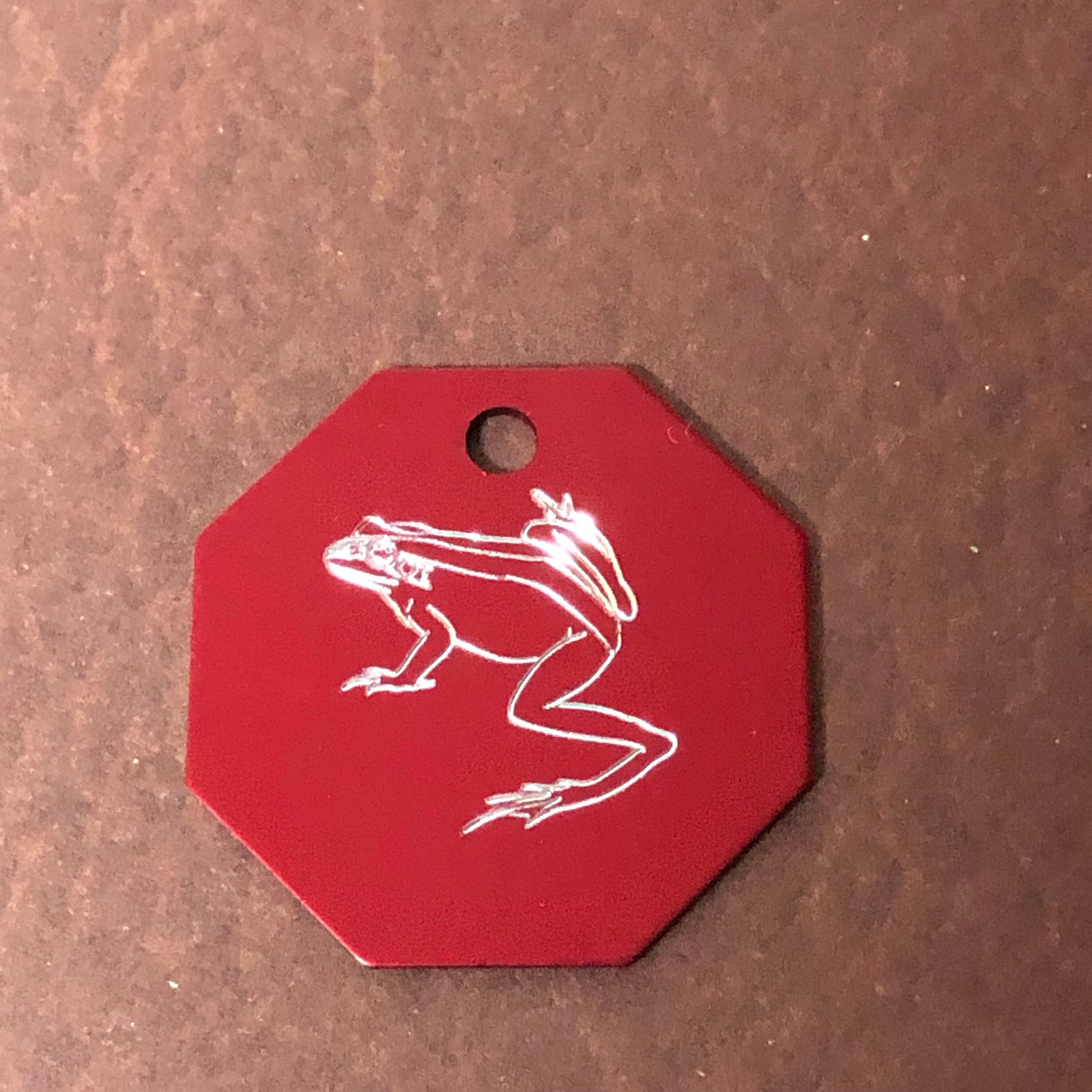 Frog, Toad, Large Stop Sign, Personalized Aluminum Tag Diamond Engraved Tag ID For Bags, Key Chains. CA3APLSS