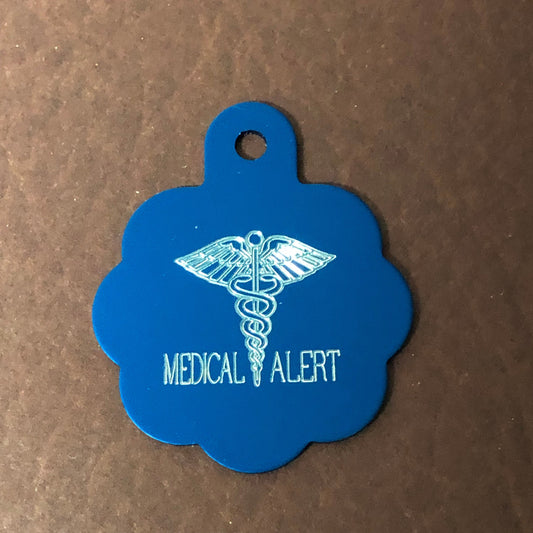 Medical Alert, Large Blue Rosette Tag, Personalized Aluminum Tag, Diamond Engraved, Dog Cat Tag ID Tag Kitty Tag Puppy Tag, CAzALBRT