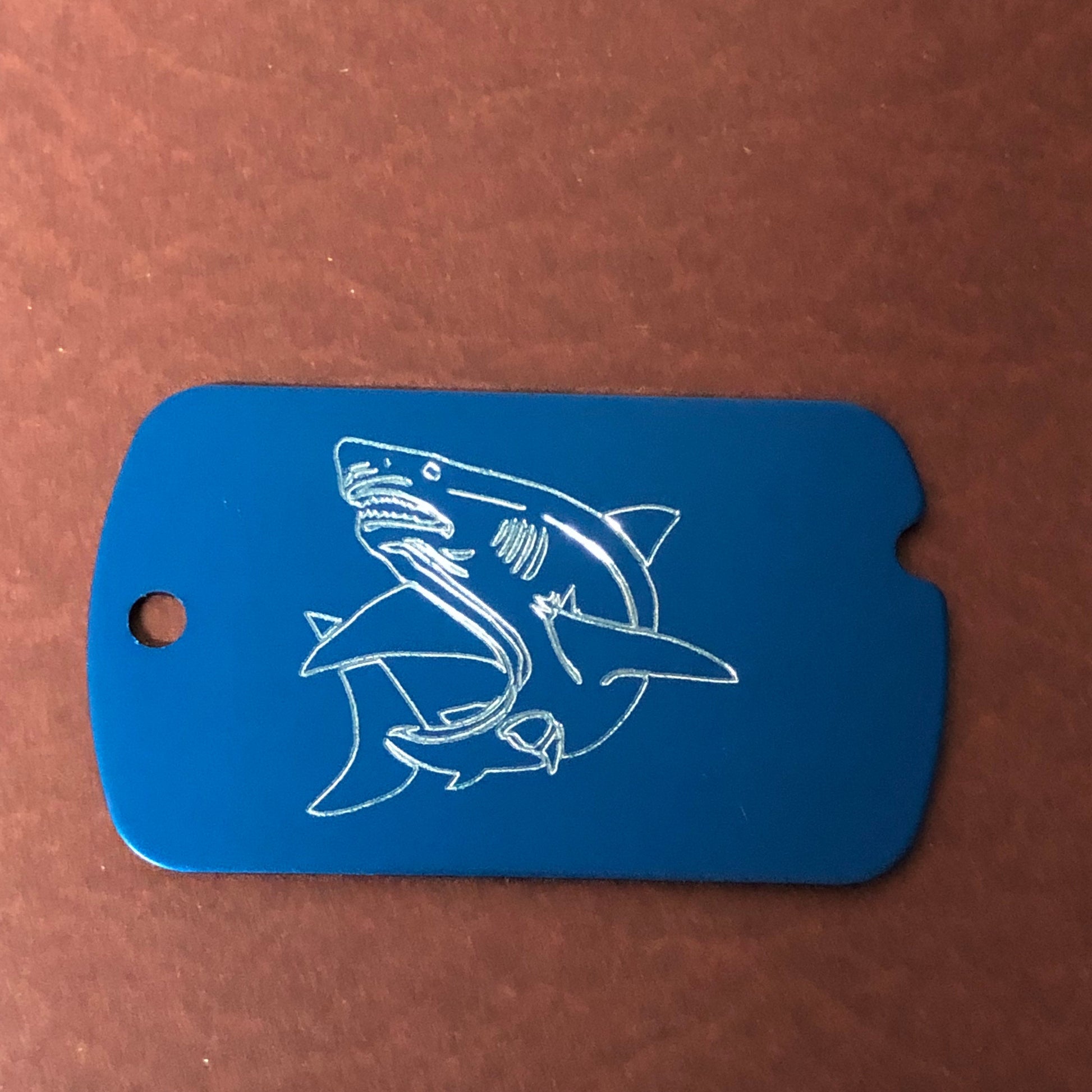 Shark, Fish, Personalized Aluminum ID Tag Diamond Engraved, For Backpacks, Equipment Bags, Key Chains, Keychains, Suitcases, CA6AMI