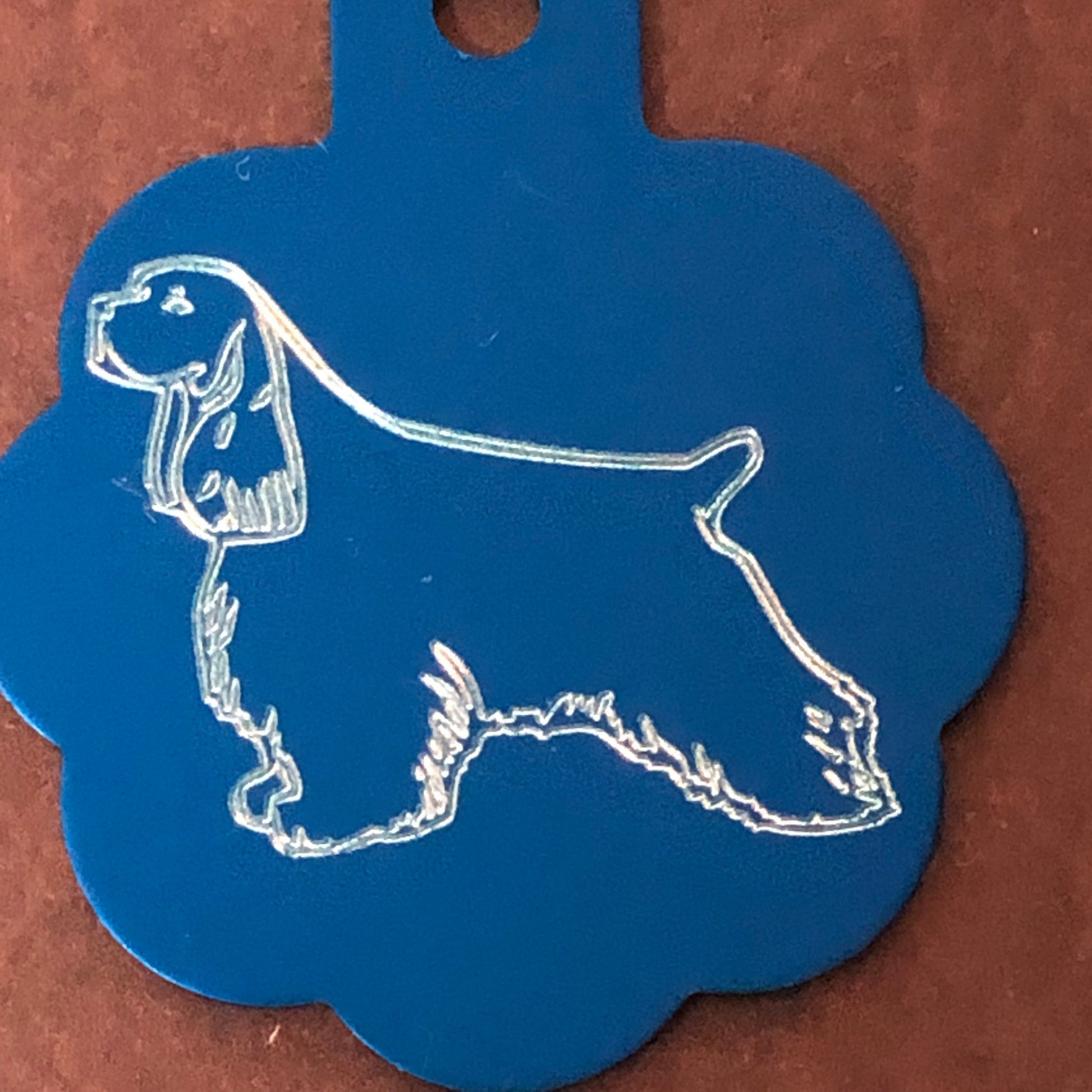 Cocker Spaniel Dog, Large Blue Rosette Tag, Personalized Aluminum Tag, Diamond Engraved, Dog Cat Tag ID Tag Kitty Tag Puppy Tag CARALBRT