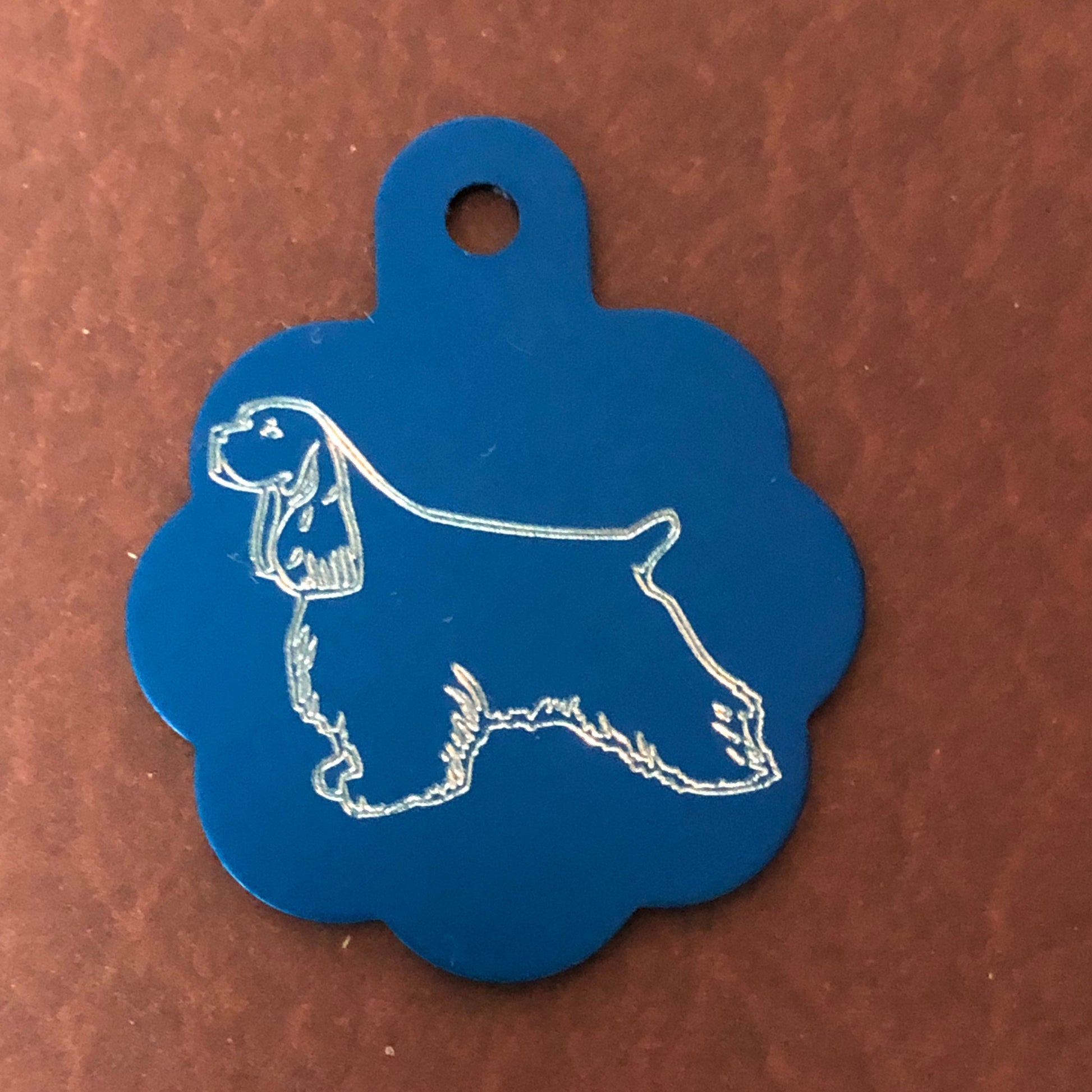 Cocker Spaniel Dog, Large Blue Rosette Tag, Personalized Aluminum Tag, Diamond Engraved, Dog Cat Tag ID Tag Kitty Tag Puppy Tag CARALBRT