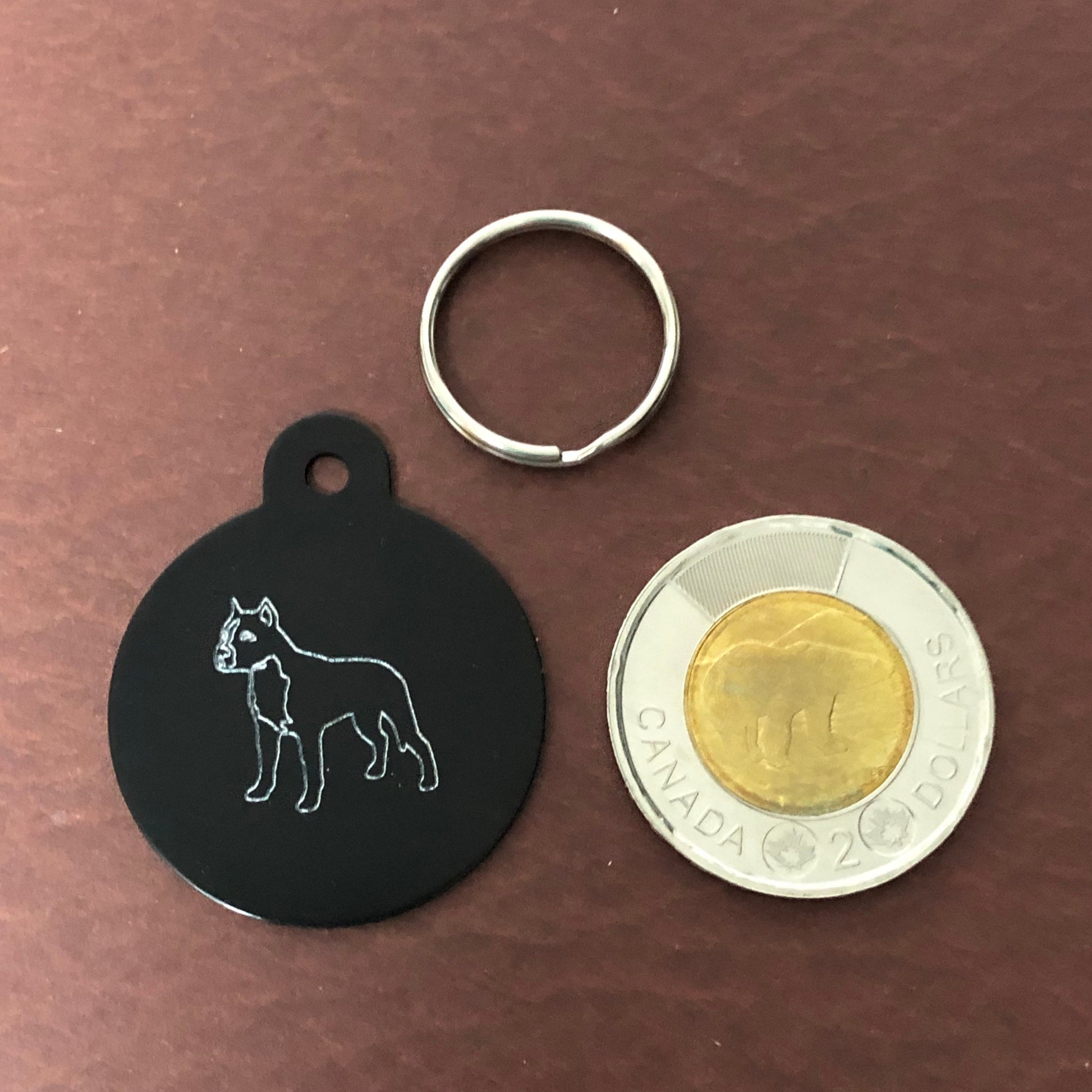 Dog, Large Circle Aluminum Tag Personalized Diamond Engraved, Perfect for Bags, Backpacks, Key Chains, Suitcases, CAVAPLCT2