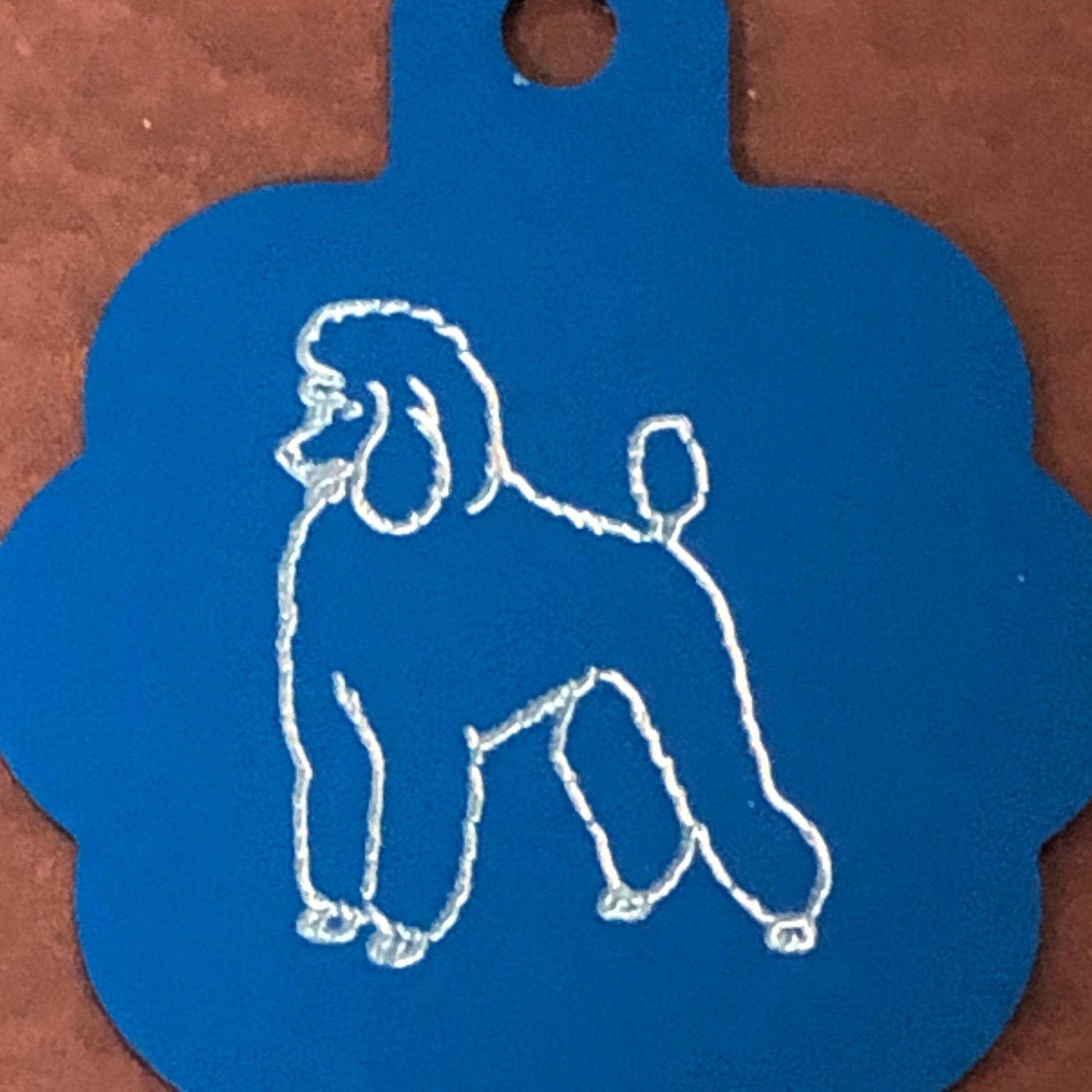 Poodle Dog, Large Blue Rosette Tag, Personalized Aluminum Tag, Diamond Engraved, For Dog Cat Tag ID Tag Kitty Tag Puppy Tag CAFALBRT