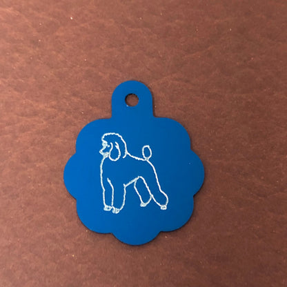 Poodle Dog, Large Blue Rosette Tag, Personalized Aluminum Tag, Diamond Engraved, For Dog Cat Tag ID Tag Kitty Tag Puppy Tag CAFALBRT