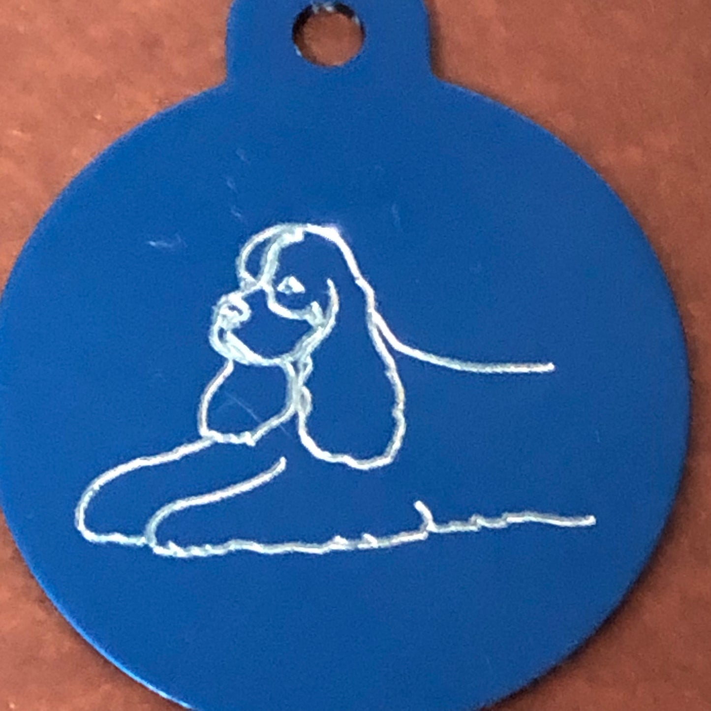 Cocker Spaniel, Dog, Large Circle Aluminum Tag Personalized Diamond Engraved, Perfect for Bags, Backpacks, Key Chains, Suitcases, CABAPLCT