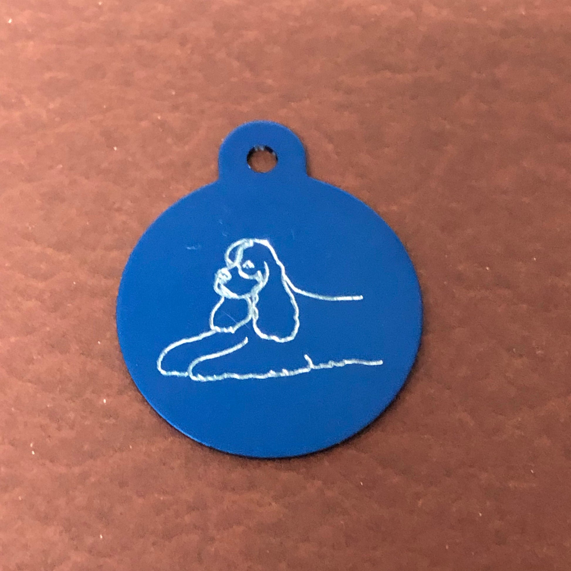 Cocker Spaniel, Dog, Large Circle Aluminum Tag Personalized Diamond Engraved, Perfect for Bags, Backpacks, Key Chains, Suitcases, CABAPLCT