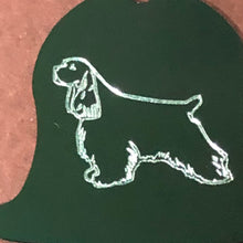 Load image into Gallery viewer, Cocker Spaniel, Dog, Green Bell Personalized Aluminum Tag Diamond Engraved Dog Cat Tag ID Tag Kitty Tag Puppy Tag, Collars CARAPLBT2