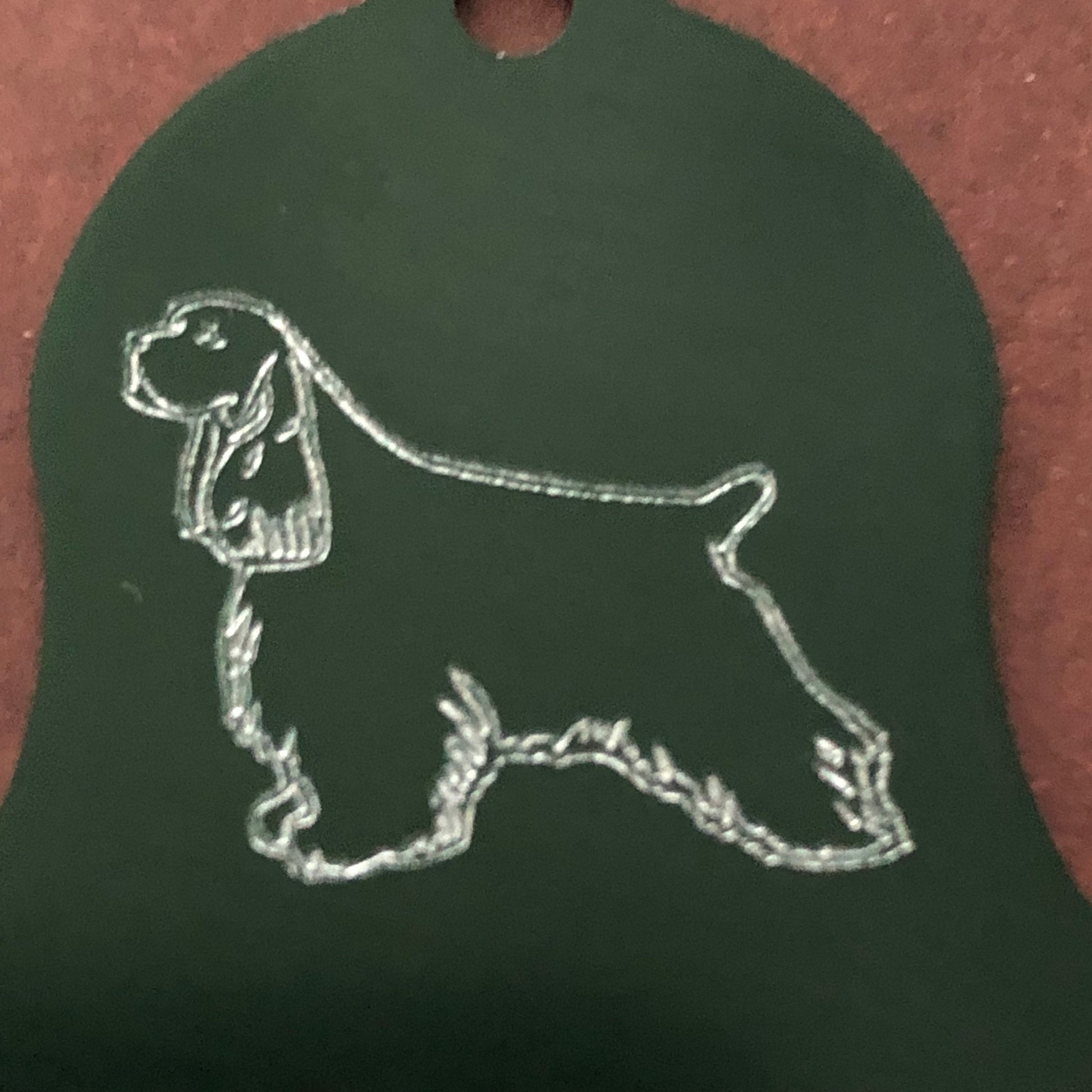 Cocker Spaniel, Dog, Green Bell Personalized Aluminum Tag Diamond Engraved Dog Cat Tag ID Tag Kitty Tag Puppy Tag, Collars CARAPLBT2