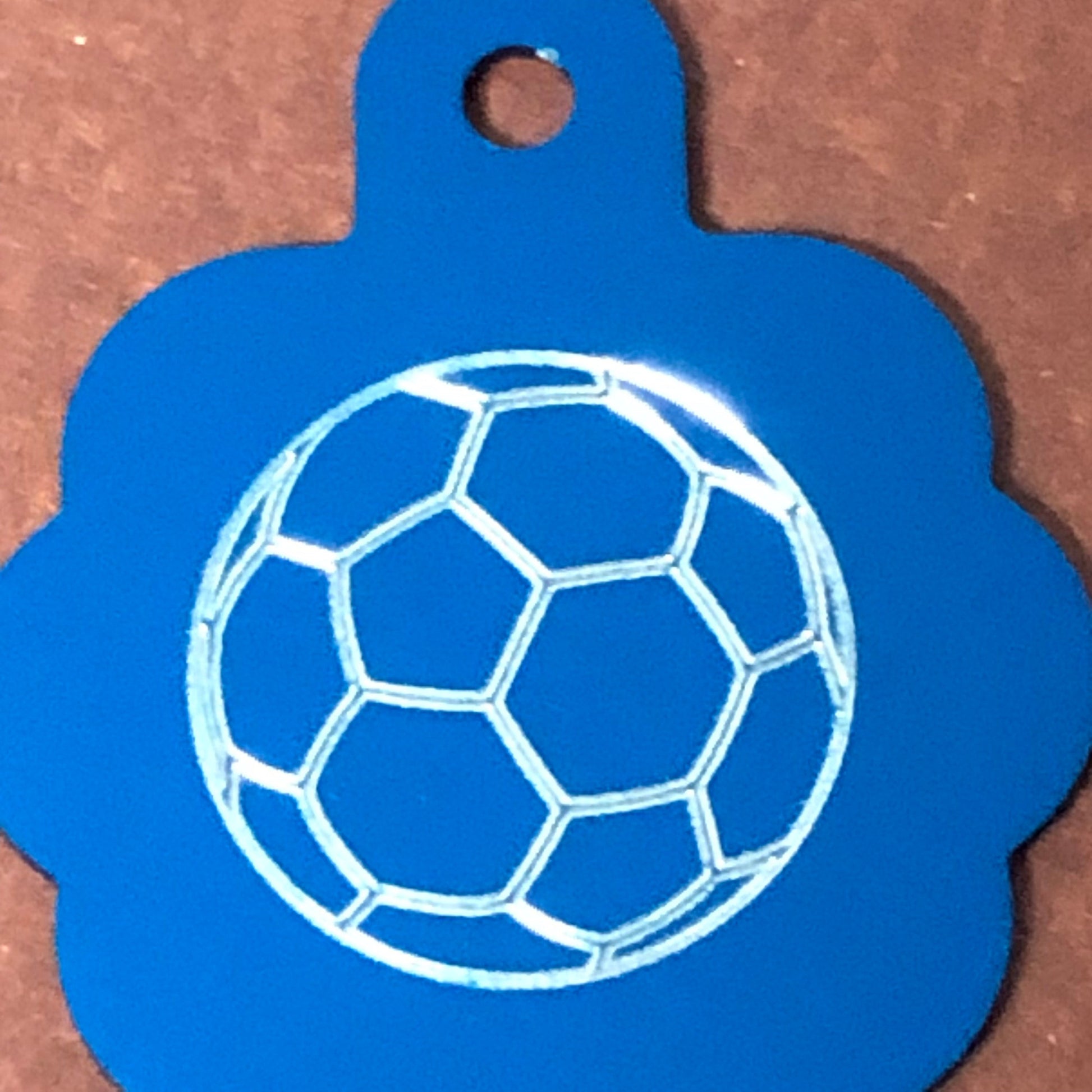 Soccer Ball, Large Blue Rosette Tag, Personalized Aluminum Tag, Diamond Engraved, For Dog Cat Tag ID Tag Kitty Tag Puppy Tag CAxALBRT