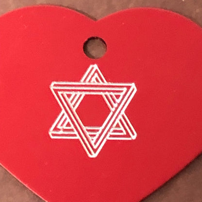 The Star of David, Magen David, Large Heart Aluminum Tag, Personalized Diamond Engraved, For Cat, Dog, ID Tag, Bags, Key Chain, CAdAPLHT