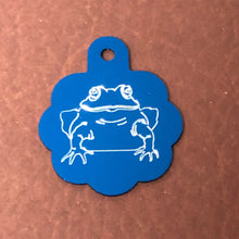 Load image into Gallery viewer, Frog, Toad, Amphibians Large Blue Rosette Tag, Personalized Aluminum Tag, Diamond Engraved, For Dog Cat ID Tag Kitty Tag Puppy Tag CApsALBRT