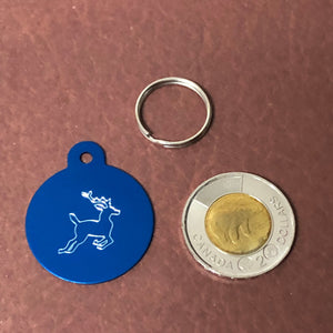 Deer, Large Circle Aluminum Tag, Personalized Diamond Engraved, Cat Tag, Dog Tag, Human ID Tag for Bags, Backpacks, Key Chain CAcAPLCT