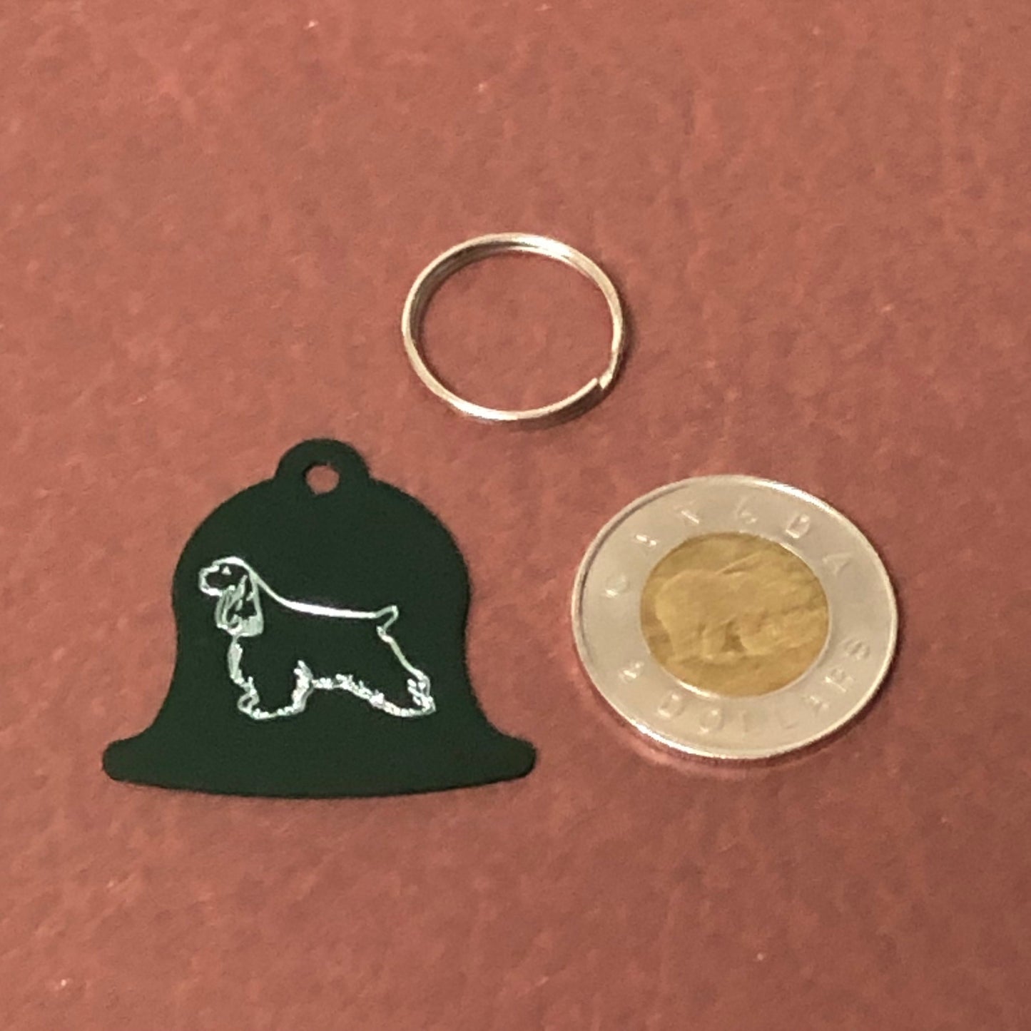 Cocker Spaniel, Dog, Green Bell Personalized Aluminum Tag Diamond Engraved Dog Cat Tag ID Tag Kitty Tag Puppy Tag, Collars CARAPLBT2