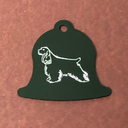 Cocker Spaniel, Dog, Green Bell Personalized Aluminum Tag Diamond Engraved Dog Cat Tag ID Tag Kitty Tag Puppy Tag, Collars CARAPLBT2