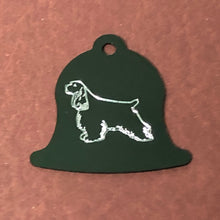 Load image into Gallery viewer, Cocker Spaniel, Dog, Green Bell Personalized Aluminum Tag Diamond Engraved Dog Cat Tag ID Tag Kitty Tag Puppy Tag, Collars CARAPLBT2