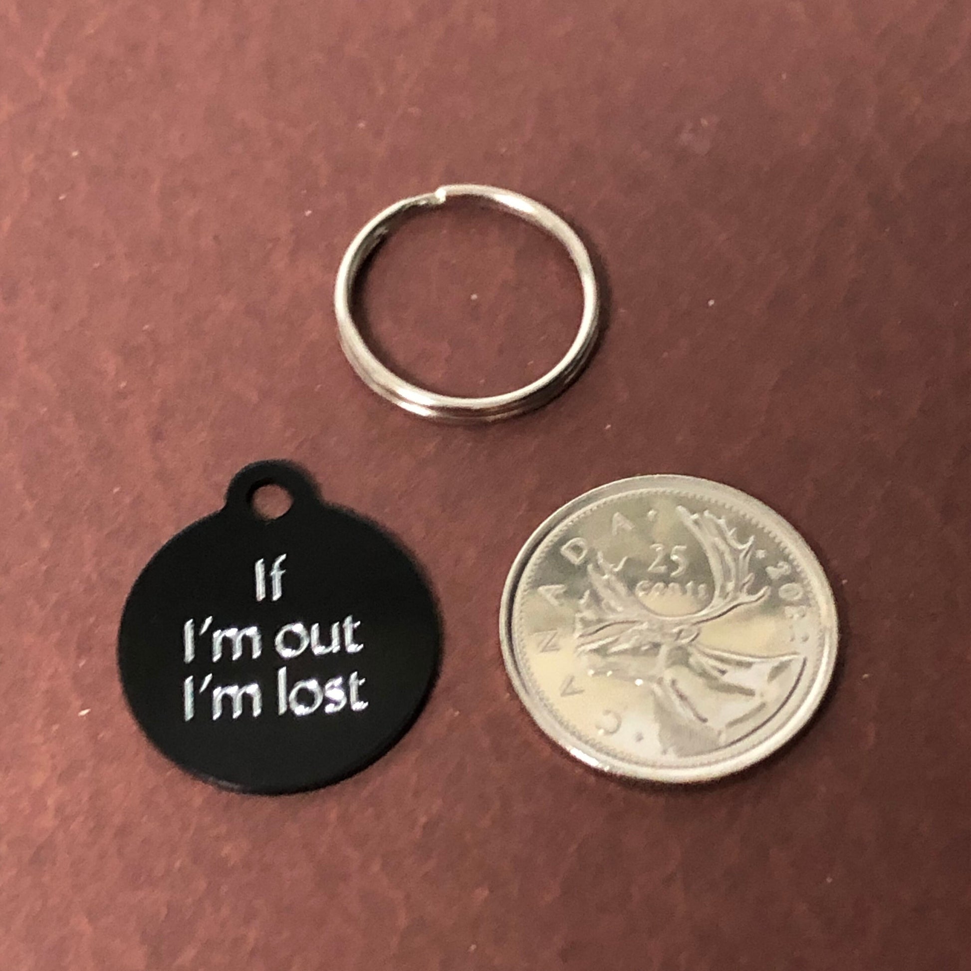 If I’m out I’m lost, Small Circle Aluminum Tag Personalized Diamond Engraved Cat Tag Dog Tag Puppy Tag Kitty Tag IIOIMSCAT