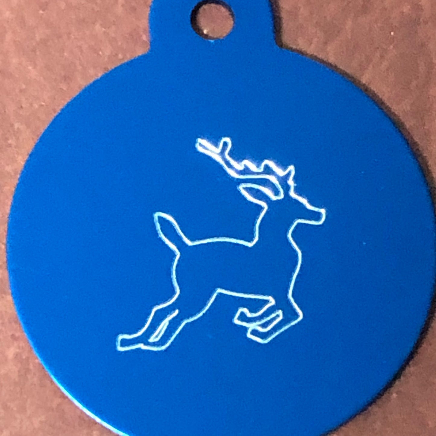 Deer, Large Circle Aluminum Tag, Personalized Diamond Engraved, Cat Tag, Dog Tag, Human ID Tag for Bags, Backpacks, Key Chain CAcAPLCT