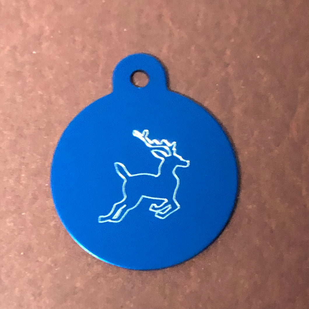 Deer, Large Circle Aluminum Tag, Personalized Diamond Engraved, Cat Tag, Dog Tag, Human ID Tag for Bags, Backpacks, Key Chain CAcAPLCT