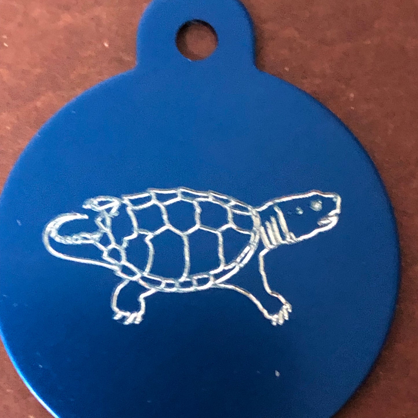 Turtle, Large Circle Aluminum Tag, Personalized Diamond Engraved, Cat Tag, Dog Tag, Human ID Tag for Bags, Backpacks, Key Chain CAET2MAPLCT