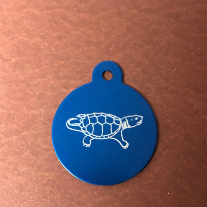 Turtle, Large Circle Aluminum Tag, Personalized Diamond Engraved, Cat Tag, Dog Tag, Human ID Tag for Bags, Backpacks, Key Chain CAET2MAPLCT