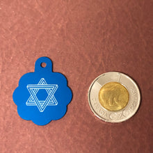 Load image into Gallery viewer, The Star of David, Magen David, Large Blue Rosette Tag, Personalized Aluminum Tag, Diamond Engraved, For Dog Cat Tag ID keychain CAdALBRT