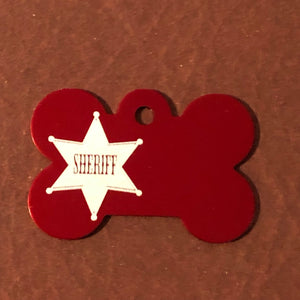 Sheriff Tag, Sheriff, Large Red Dog Bone, Dog Tag, Personalized Aluminum Tag, Diamond Engraved, Dog Tag, Puppy Tag, For Dog Collar SSLRB