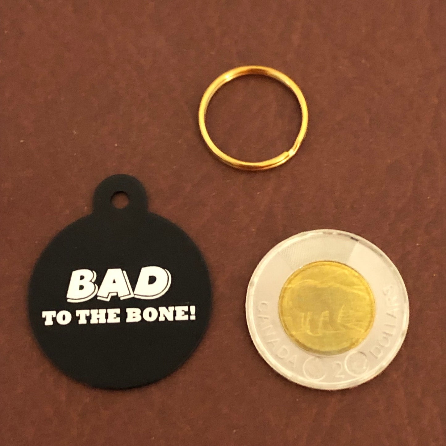 Bad to the Bone!, Large Circle Tag, Black Personalized Aluminum Tag, Diamond Engraved Dog Tag, Cat Tag, Puppy Tag, For Dog Collar, BTTBLBCT