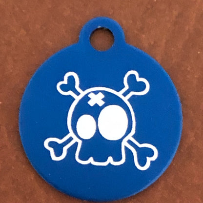 Cartoon Skull and Bones Crossbones Small Blue Circle Aluminum Tag