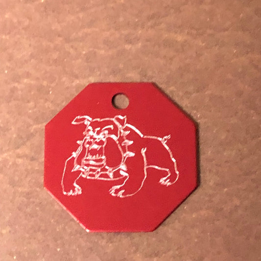 Bulldog, Dog, Large Stop Sign, Personalized Aluminum Tag Diamond Engraved Tag ID For Bags, Key Chains. CAJAPLSS