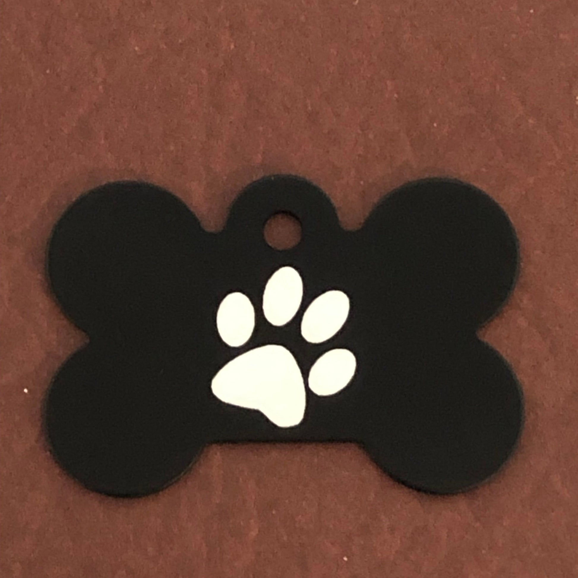 Paw Print, Large Black Bone Tag, Personalized Aluminum Tag, Diamond Engraved, Dog Tag, Puppy Tag, For Dog Collar, Lost Dog ID, PPBLBB