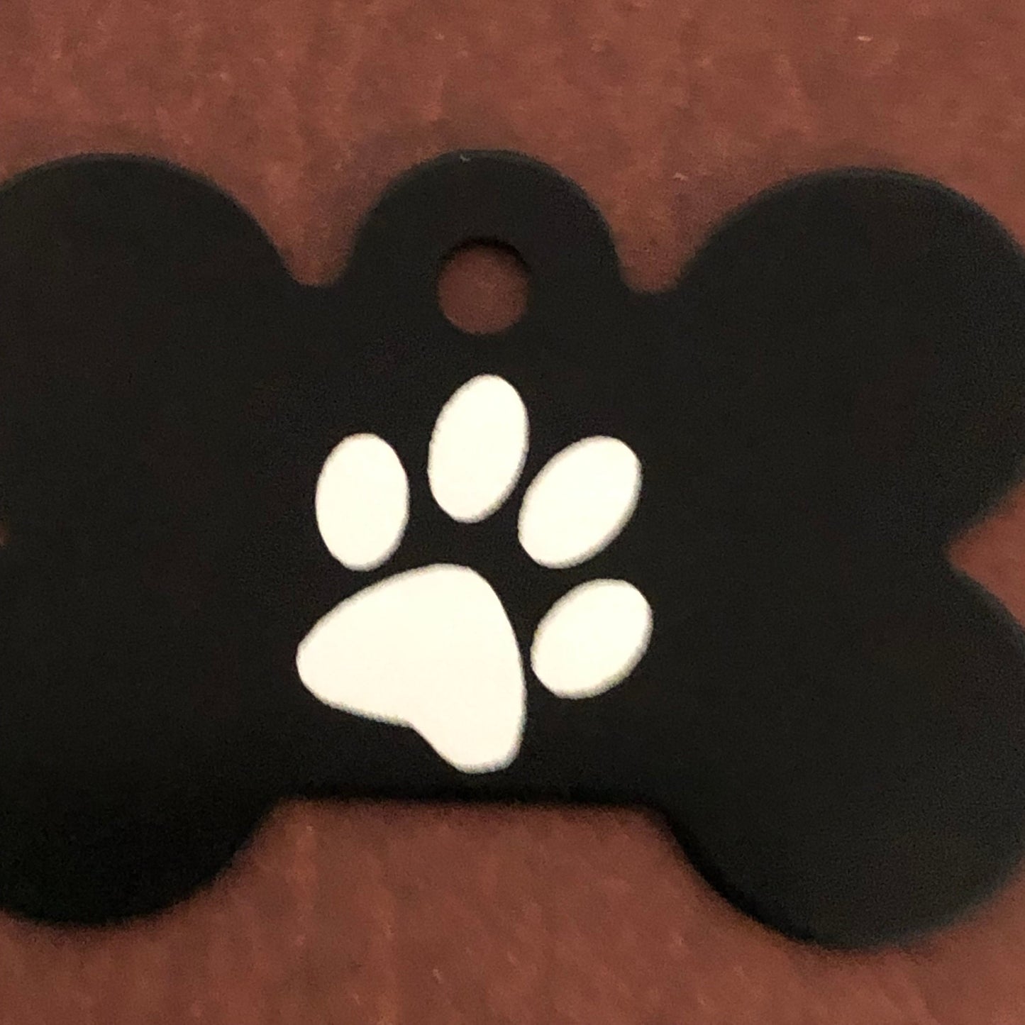 Paw Print, Large Black Bone Tag, Personalized Aluminum Tag, Diamond Engraved, Dog Tag, Puppy Tag, For Dog Collar, Lost Dog ID, PPBLBB