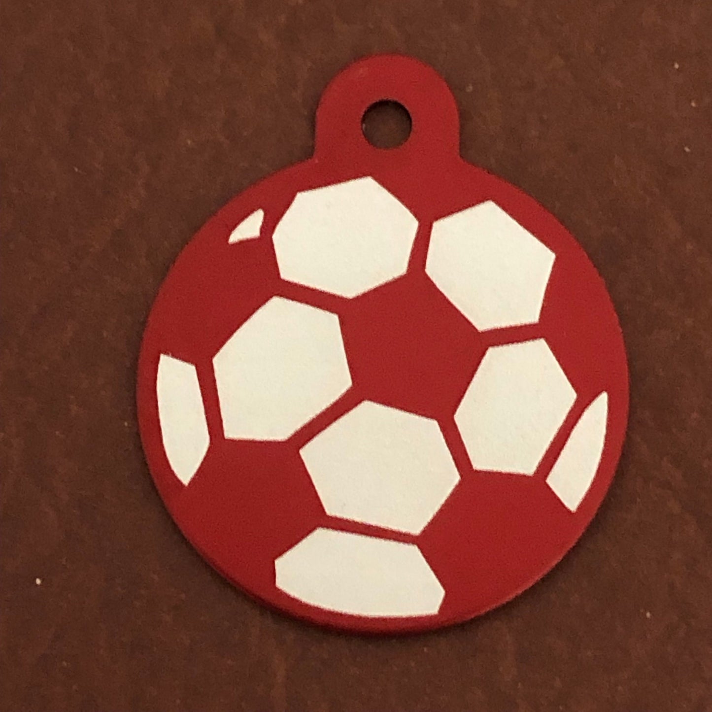 Soccer Ball, Red Large Circle Tag, Personalized Aluminum Tag, Diamond Engraved, Key Chain, Keychain, For Lost Keys, SBLRCT2