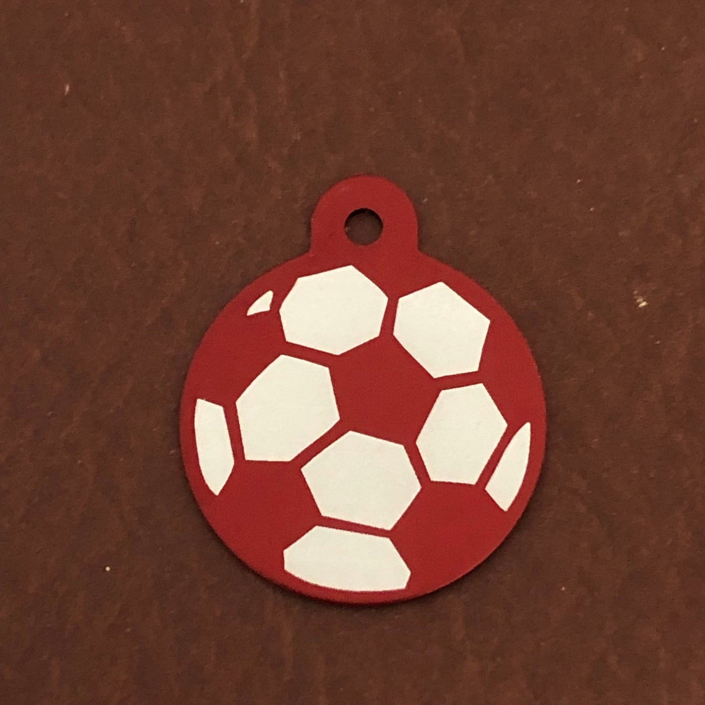 Soccer Ball Large Red Circle Tag Personalized Aluminum Tag Diamond Engraved Personal Cat tag ID Tag Keychain Dog Tag Kitty Tag SBLRCT