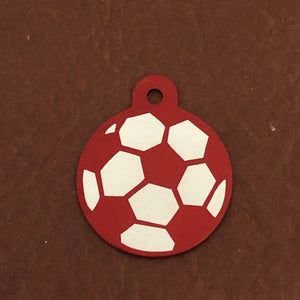 Soccer Ball, Red Large Circle Tag, Personalized Aluminum Tag, Diamond Engraved, Key Chain, Keychain, For Lost Keys, SBLRCT2
