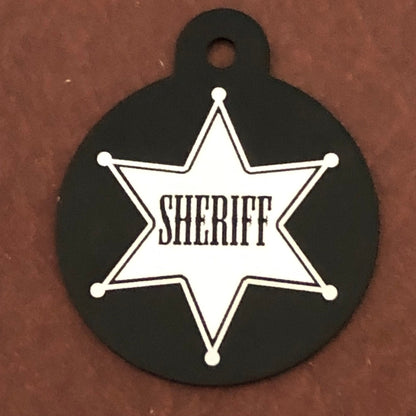 Sheriff Tag, Large Black Circle Tag Personalized Aluminum Tag Diamond Engraved Dog Tag Cat Tag Animal Tag Kitty Tag Puppy Tag For Dog SBLBKC