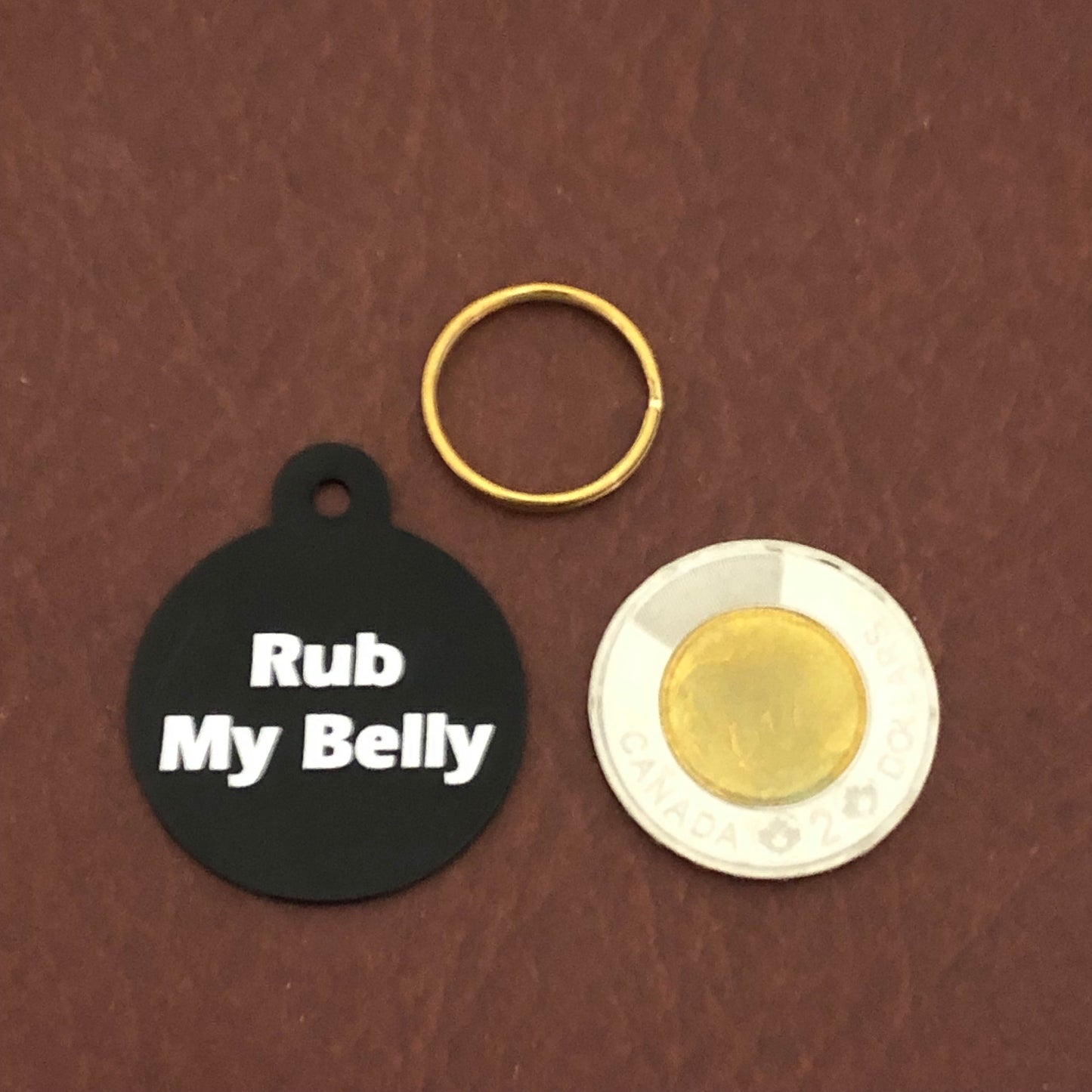 Rub My Belly, Large Circle Tag, Black Personalized Aluminum Tag, Diamond Engraved Dog Tag, Cat Tag, Puppy Tag, For Dog Collar, RMYLBCT