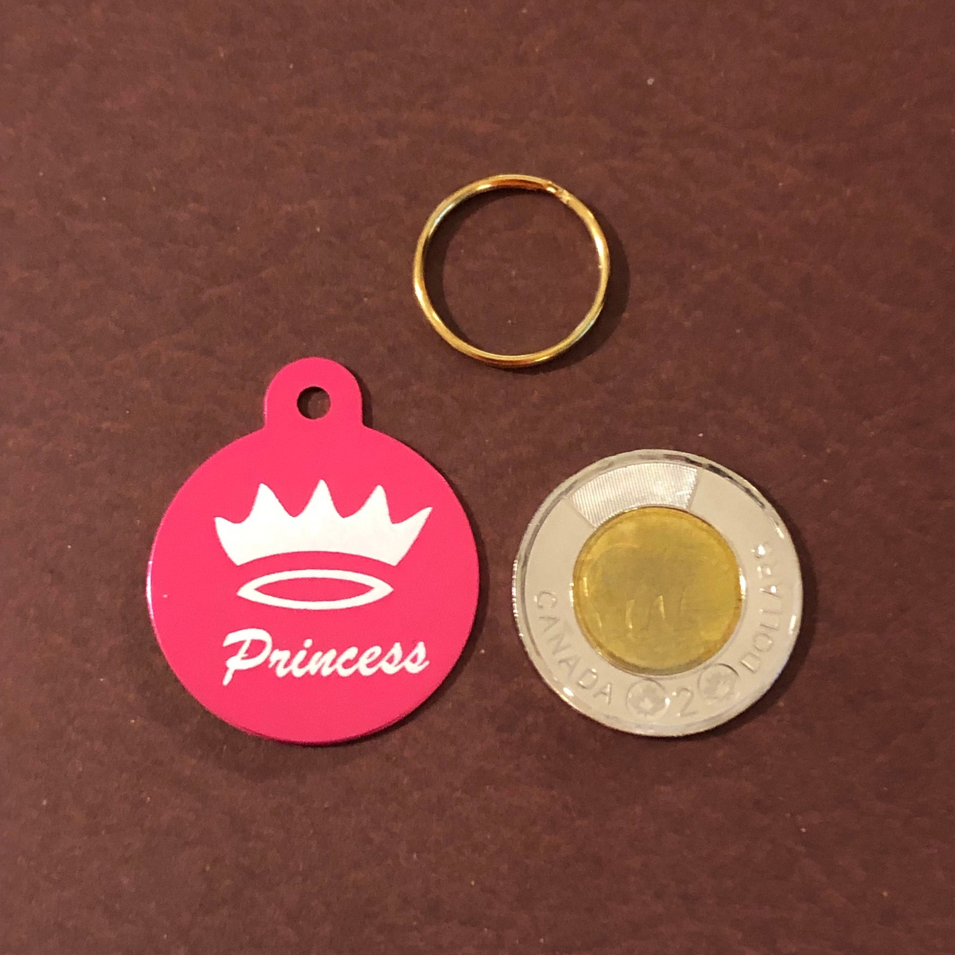 Princess Crown Large Pink Circle Personalized Aluminum Tag Diamond Engraved Dog Tag Cat Tag Small Animal Tag Human ID Tag Kitty Tag Puppy