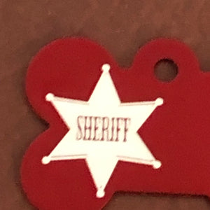Sheriff Tag, Sheriff, Large Red Dog Bone, Dog Tag, Personalized Aluminum Tag, Diamond Engraved, Dog Tag, Puppy Tag, For Dog Collar SSLRB