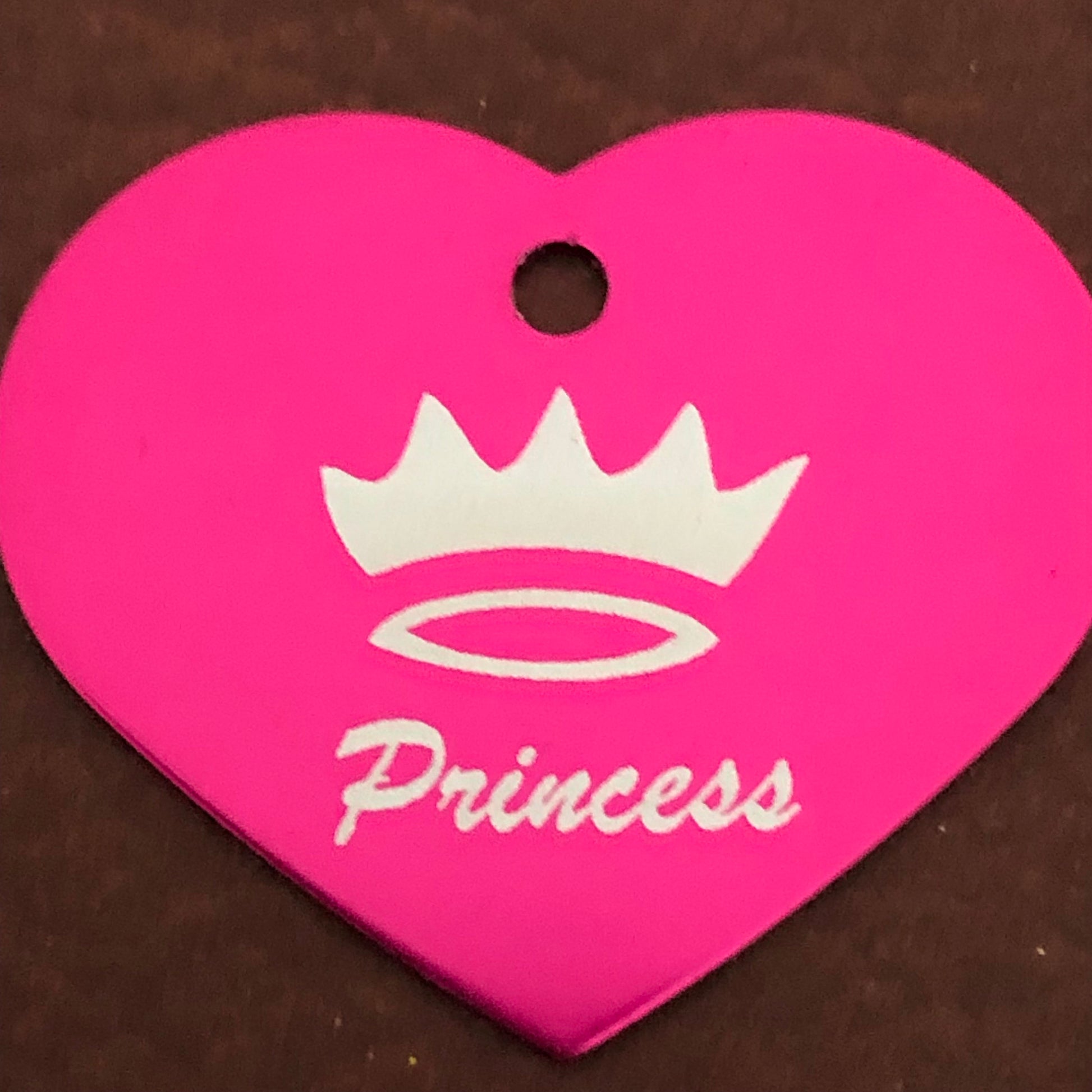 Princess Crown Large Pink Heart Personalized Aluminum Tag, Diamond Engraved, Key Chain, Keychain, For Lost Keys PCLPIH2