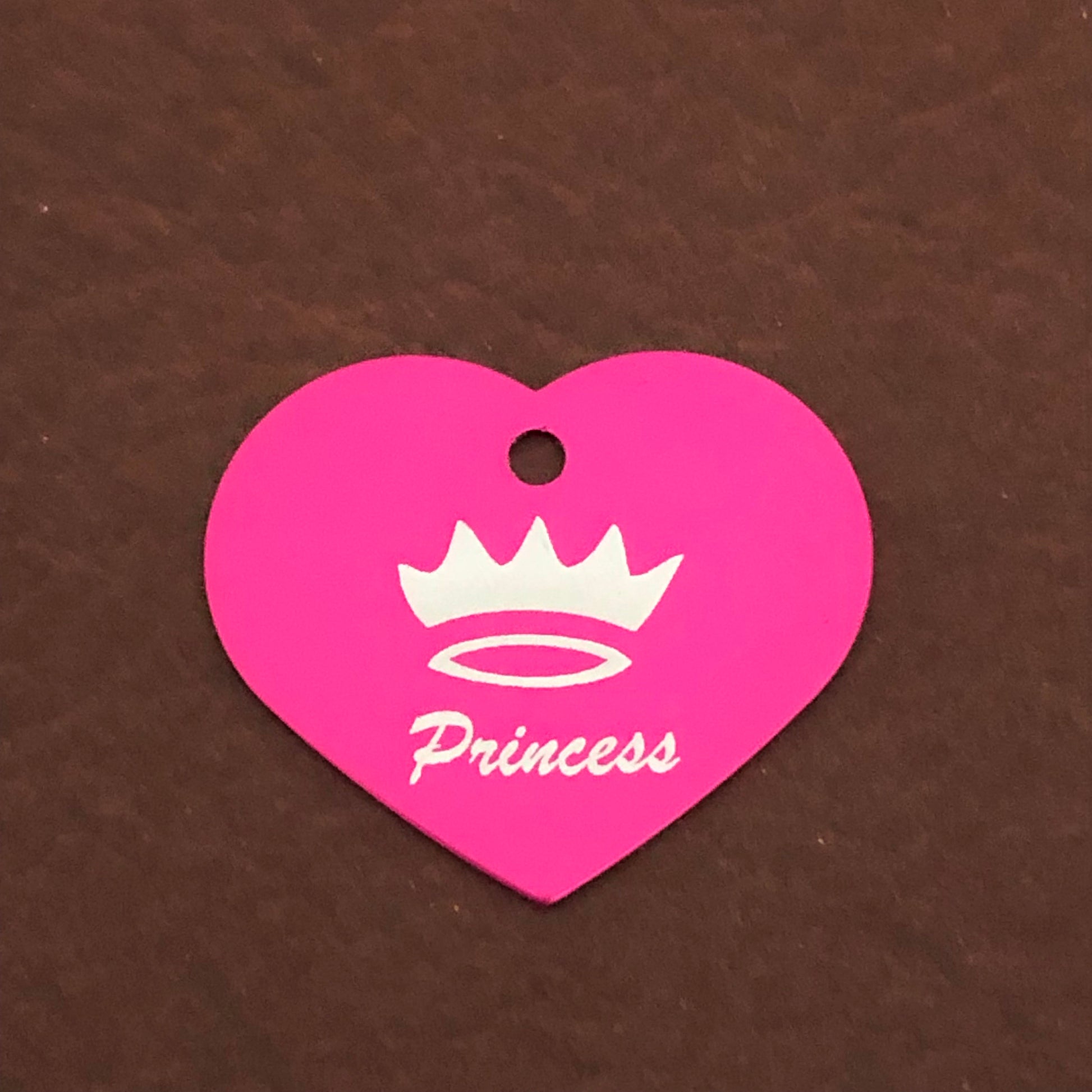 Princess Crown Large Pink Heart Personalized Aluminum Tag, Diamond Engraved, Key Chain, Keychain, For Lost Keys PCLPIH2