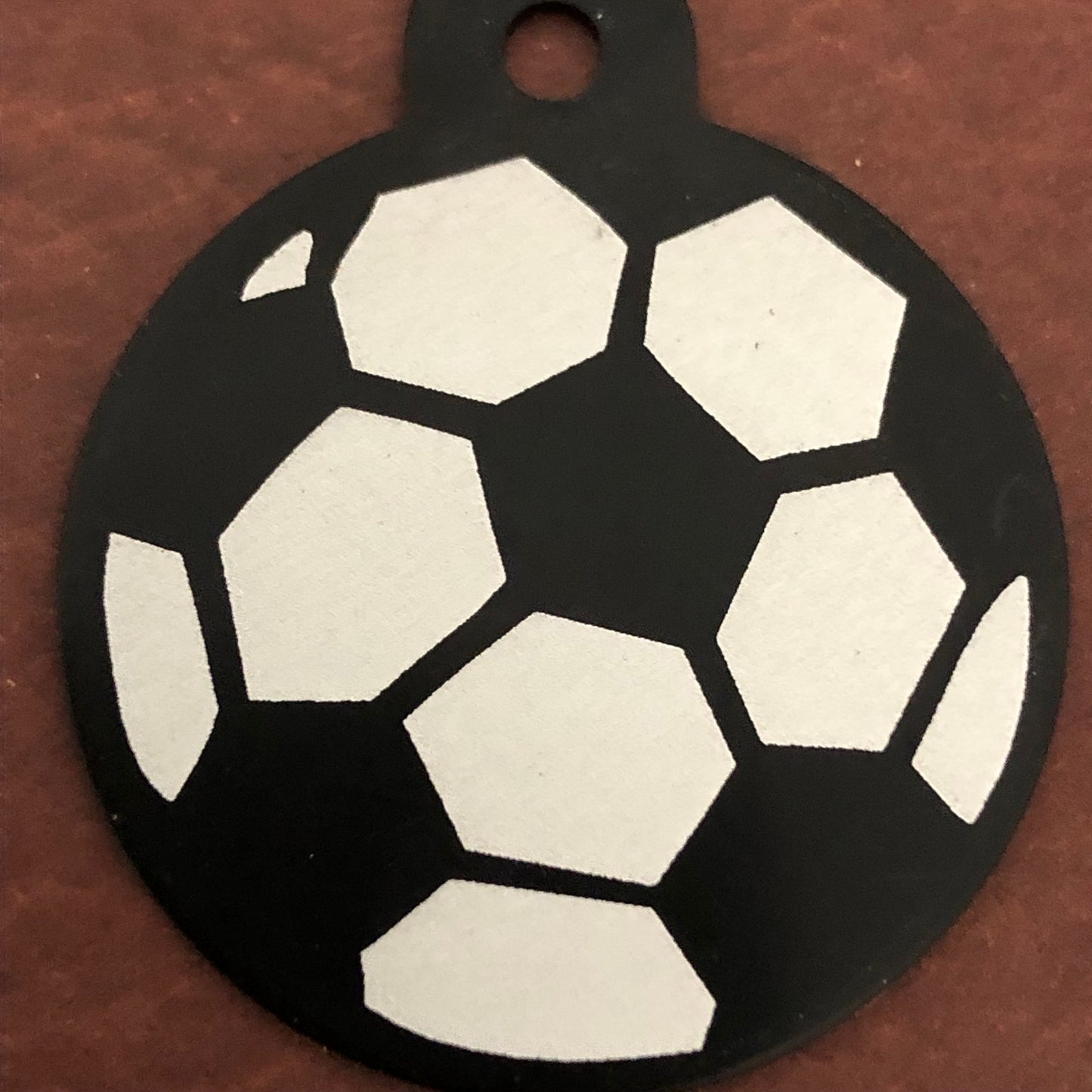 Soccer Ball Large Black Circle Tag Personalized Aluminum Tag Diamond Engraved Personal Cat tag ID Tag Keychain Dog Tag Kitty Tag SBLBCT2