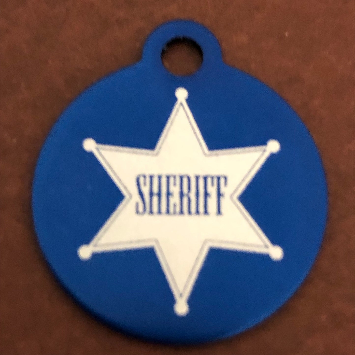 Sheriff, Sheriff Tag, Small Blue Circle Aluminum Tag, Personalized Diamond Engraved Cat ID Dog ID Cat tag Dog Tag Pet Tags Id Tags SBSBLUC