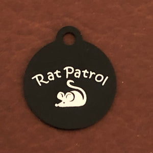 Rat Patrol, Small Black Circle Aluminum Tag, Diamond Engraved, Personalized Cat Tag, Kitten Tag, For Cat Collar RPSBKC